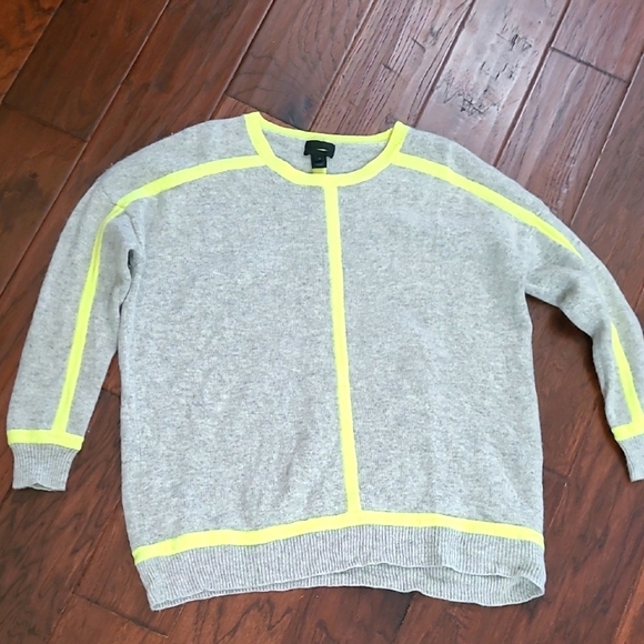J. Crew Cashmere Sweater in Gray and Neon Yellow size Small - Picture 1 of 9